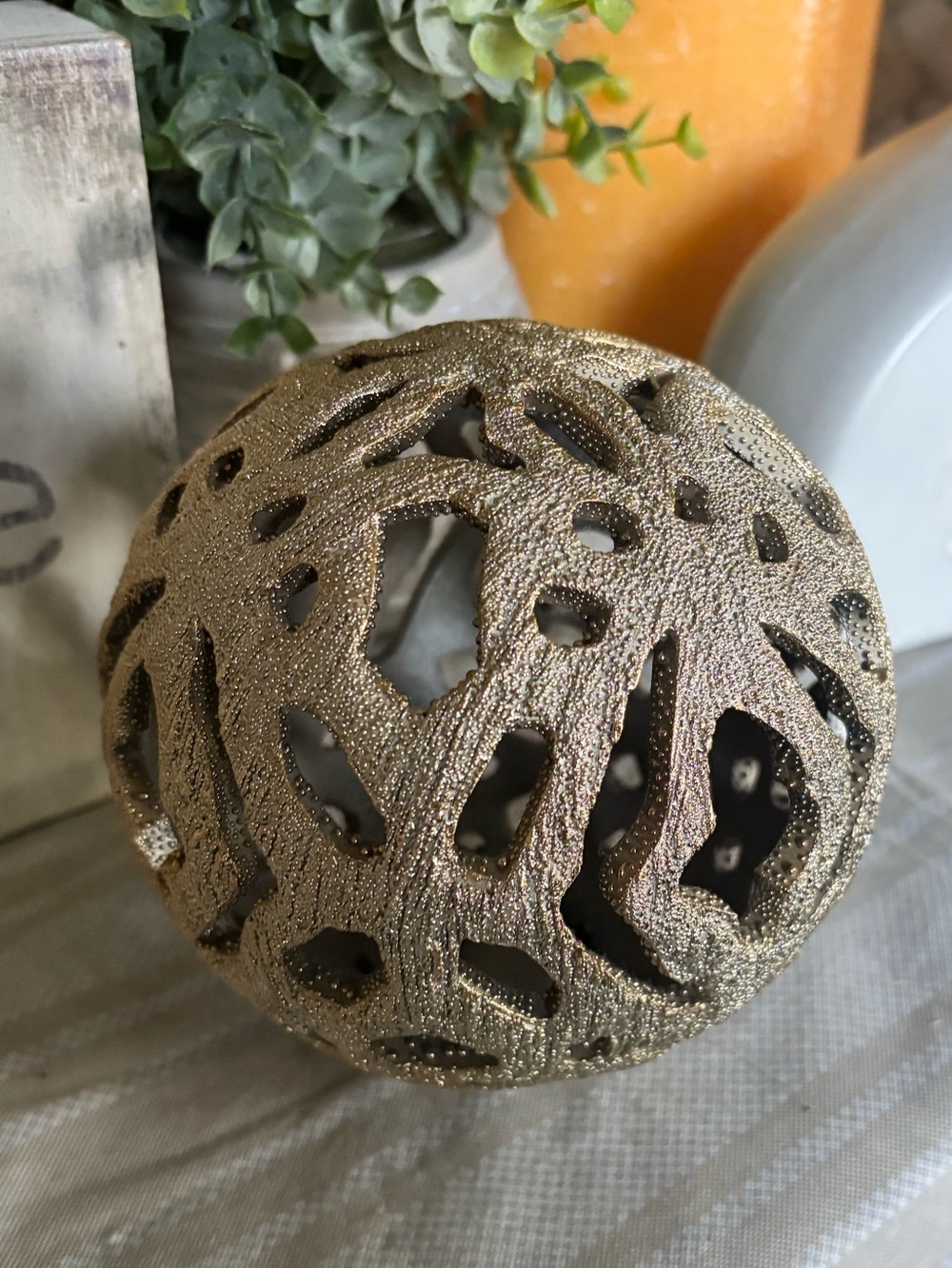 Ceramic Gold Decorative Carved Sphere | Home Accents Table decor